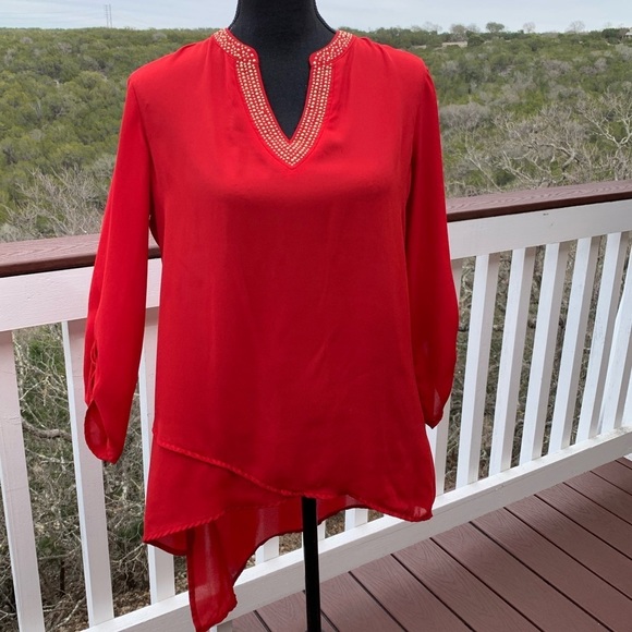 Cato Boho Red Asymmetrical Blouse - Picture 1 of 15